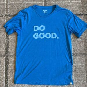 Cotopaxi Shirt Mens Medium Blue Do Good Slogan Graphic Tee Tagless Organic